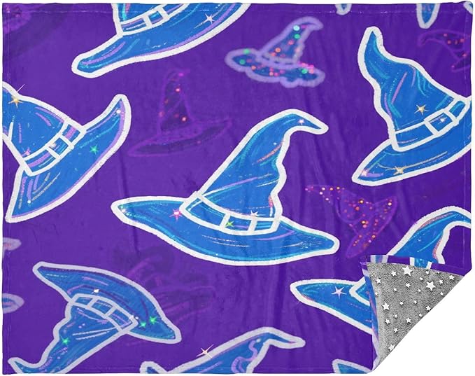 Soft Throw Blanket Happy Halloween Witch Hat Purple Couch Blankets 50x70