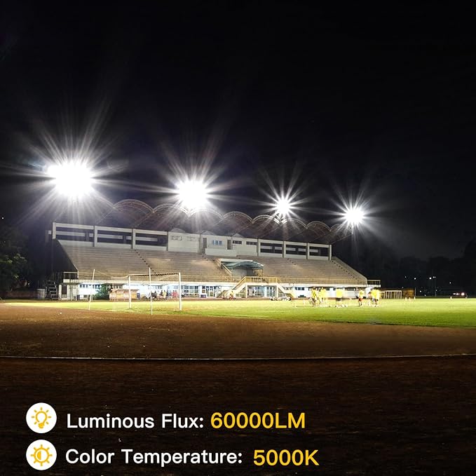 2 Pack 500W LED Flood Light 60000LM Brighter Lights with US Plug + 10ft Cord IP66 Waterproof Outdoor Lights 5000K White Floodlight for Sports Court Garden Stadium Playground Arena