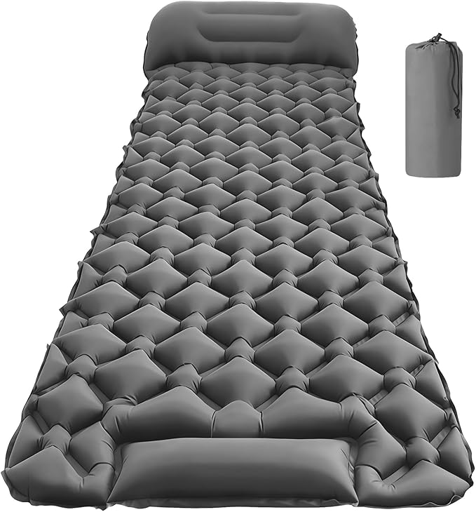 Inflatable Sleeping Pad with Pillow 40D Nylon TPU Ultralight Sleeping Mat with Foot Press for Camping Backpacking Hiking Inflated 74.8 x 22.8 x 2 in