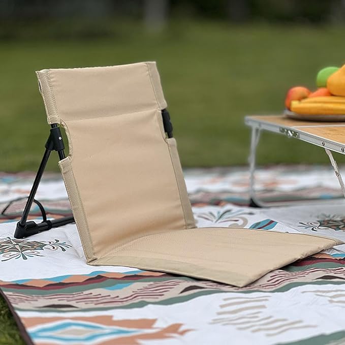Outdoors Beach Loungers Beach Lounge Chairs Beach Chairs Portable Folding Beach Mat Lounge Chair with Oversized Zippered Pocket Adjustable Backrest Storage Pouch for Camping Beach (Khaki)