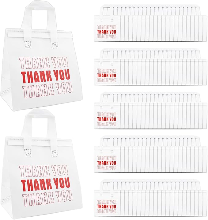 110 Pcs Insulated Take out Bags Bulk Thermal Insulation Take Away Bags 9.4 x 9. 4 x 5.9 Inch for Grocery Lunch Coffee Milk Tea Hot Cold Food Seafood Coffee Pizza Delivery Bags (White)