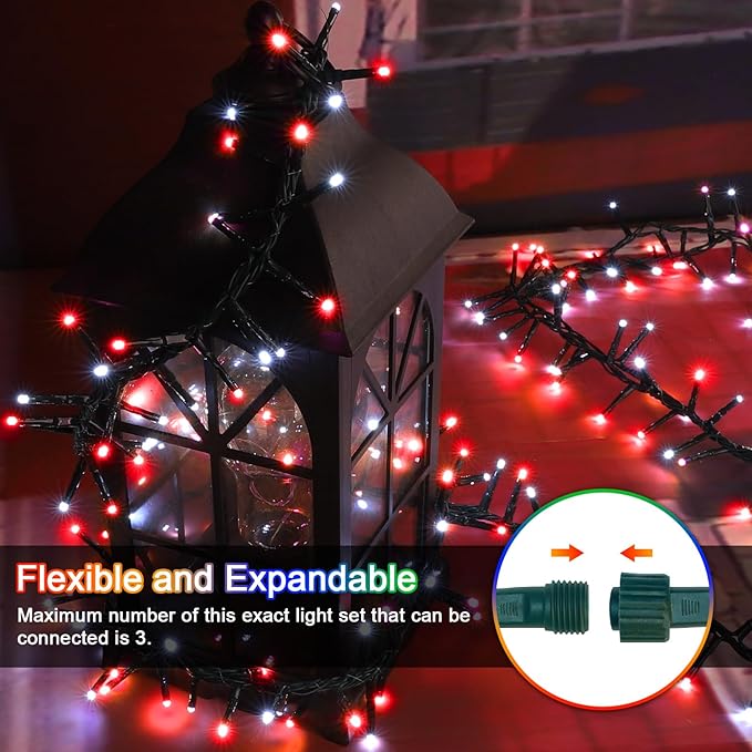 LAMPHOME 500 LED String Lights Outdoor 16 Modes Plug in Twinkle Fairy Lights for Bedroom 46ft 500LED Christmas Lights Cluster Lights Outdoor Waterproof Red&ampWhite Bulb