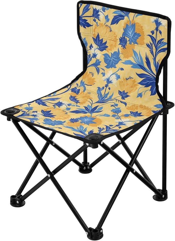 KLL Wild Floral Yellow Blue Collapsible Foldable Chairs Lightweight Beach Chair Backpack with Carrying Bag Lawn Chairs for Lawn Outdoor