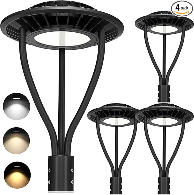 4 Pack LED Post Top Light ETL DLC Listed 80W 64W 48W Adjustable 3CCT Adjustable Outdoor Pole Lights with Photocell IP65 Waterproof Post LED Fixture for Garden Yard Street Lighting