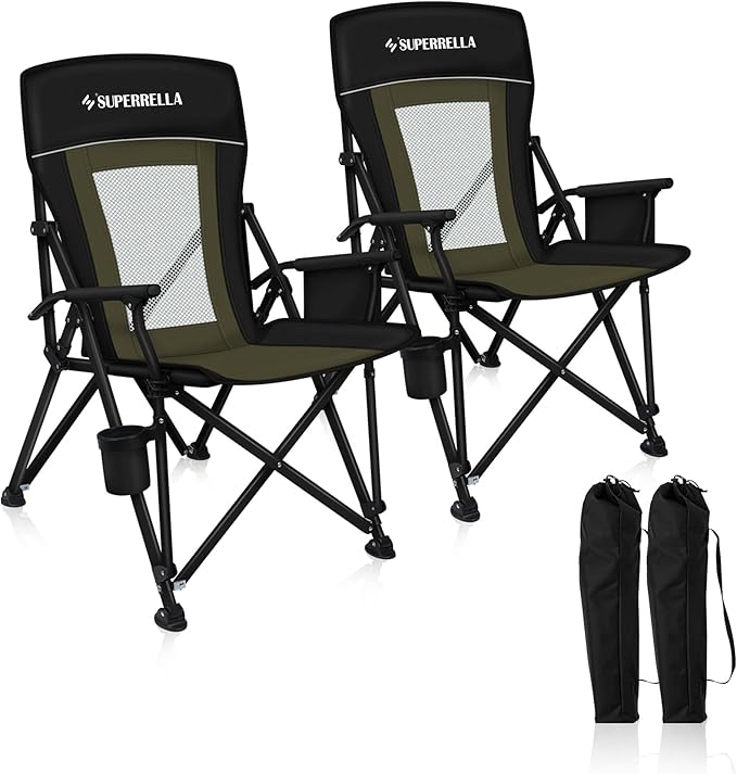 Camping Chair Portable Folding Lawn Chair Comfortable Hard Arm Sturdy for Family Camp Outdoor Sports Beach Travel Support 400 lbs Black&ampGreen