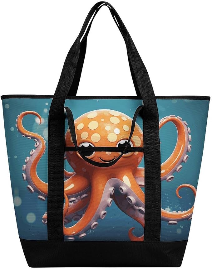 Insulated Shopping BagLarge Reusable Cooler Bags Cartoon Octopus Printed Foldable Shopping BagTravel Waterproof Shoulder Bag