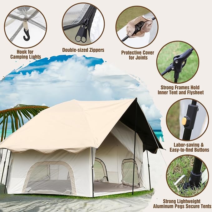 Chihee Camping Tents Pop-Up Stand-up Tent Family Cabin Tent with Awning Porch 3-Person Outdoor Shelter with Screen Room Large Capacity Waterproof and Windproof Easy SetupTraveling Hiking Picnic