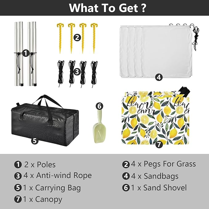 ALAZA Lemon Leaf Beach Tent Sun Shelter UPF50+ Protection Beach Shade Canopy w/ 4 Sandbags for Outdoor Camping Fishing Backyard Fun Picnic 10x9 ft