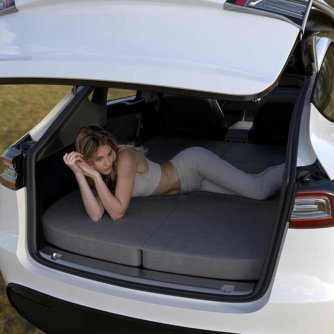 Ferlizer 4 Memory Foam Camping Mattress for Tesla Model 3 74 x 43 Foldable Car Sleeping Pad with Plush Washable Cover CertiPUR-US Certified Grey