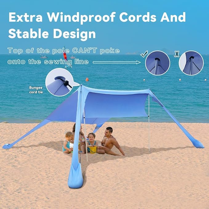 FBSPORT Beach Tent Sun Shelter Portable Beach Shade Canopy UPF50+ with Sandbags for Outdoor Family Camping Fishing Backyard Fun Picnic 7 x 7ft