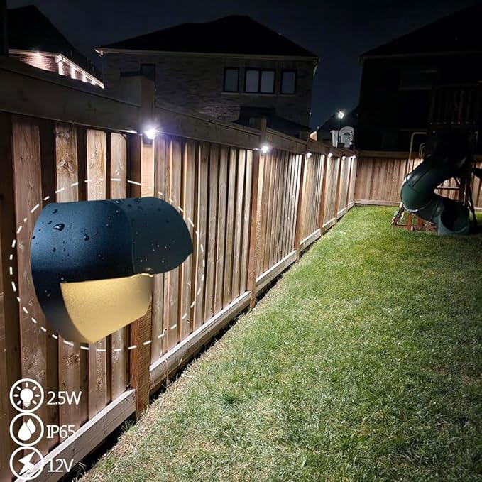 Arrownine Landscape Lighting Cast Aluminum 2.5W Deck Lights Low Voltage Railings Lights Outdoor Patio Step LightPost Stair Fence Lighting Warm White Water Resistant IP65Black Finish 3-Pack