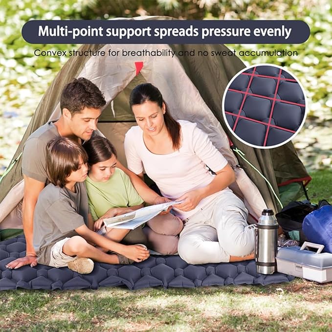 Ultralight Inflatable Sleeping Pad for Camping Built-in PumpUltralight Water-Resistant Air Mattress Built-in Pillow Portable Sleeping Pad for Camping Home &amp Hospital Care (Navy)