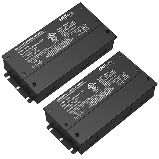 EMITEVER Dimmable Led Driver 2 Packs 60W AC 110V-277V to DC 24V Transformer 5-in-1 Dimming: ELV/MLV/TRIAC / 0-10V / 1-10V / 10V PWM/Potentiometer Waterproof IP67 and UL ListedClass 2