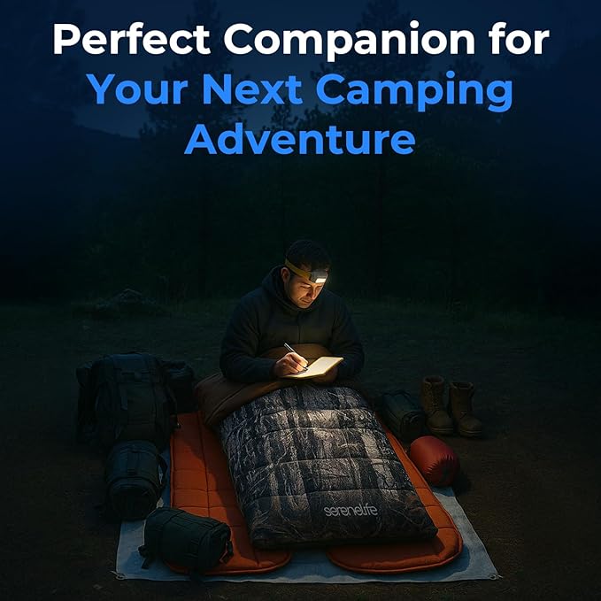 SereneLife Double Sleeping Bag with Pillows Waterproof &amp Detachable for 2 Single Bags Lightweight &amp Warm Perfect for Camping Hiking Backpacking and Cold Weather Suitable for Temperature