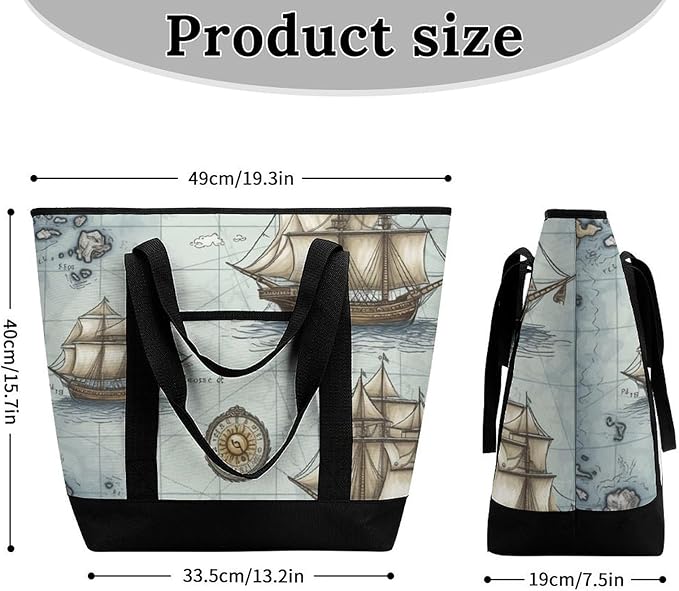 Insulated Shopping BagLarge Reusable Cooler Bags Boat Map_75091459 Printed Foldable Shopping BagTravel Waterproof Shoulder Bag