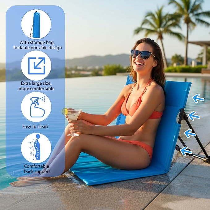 Jetec Foldable Floor Backrest Chair Portable Camping Chair with Storage Bag Light Weight Lazy Seat for Indoor Outdoor Bed Ground Park Lawn Concerts Beach Hiking