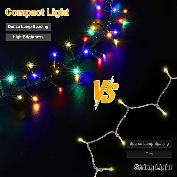 LAMPHOME 500 LED Christmas Outdoor Twinkle String Lights Extendable Holiday DecorationPlug in Lights with 10 Functions and Timer Waterproof for Outdoor Home Party Bedroom-Warm White&ampMulticolour