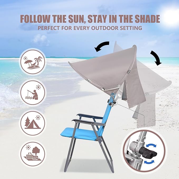 XL Universal Chair Canopy Umbrella UPF 50+ Foldable Sun Shade Attachment with Adjustable Clamp Fits Most Brands’ Beach Camping Lawn Tanning Zero Gravity Lounge &amp Fishing Chairs