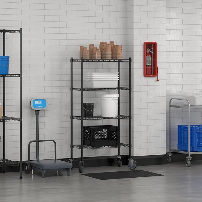 Commercial NSF Listed Black Epoxy Mobile Wire Shelving Kit 14 x 30 x 60 with 4 Shelves Perfect for Warehouse Walk-in Refrigerator Freezer Grocery Store Restaurant Dishroom