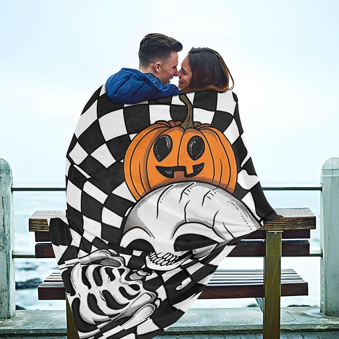 Black-and-White Checkered Cartoon Skeleton Lightweight Fuzzy Comfy Throws for Living Room Couch Throw Blanket Soft for Couch Sofa BedParty 50 x 70