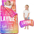 Personalized Name Toddler Nap Mat for Daycare Preschool Kindergarten Customized Kids Sleeping Bag with Pillow and Blanket for Girls Boys Custom Name Monogrammed Nap Mats for Toddlers