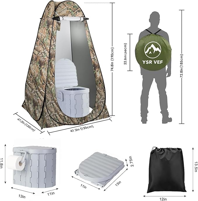 Portable Toilet Kit Camping Toilet with Pop-Up Privacy Tent and Poo Gel Toilet Bags Washable Portable Outdoor Showers Changing Rooms