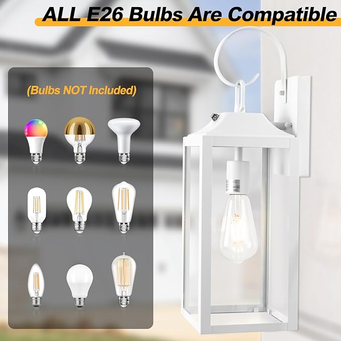 19 Large Dusk to Dawn Outdoor Wall Light White Exterior Lighting Fixtures Outdoor Wall Sconce Industrial Wall Mount Outdoor Light Fixture Waterproof Porch Lights Exterior Lamp for House Garage