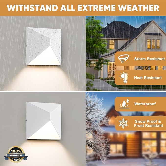 QQCherry Outdoor Light Fixture Wall Mount with 3 Lighting Modes White LED Exterior Lighting fixtures for Outside Modern Front Porch Lights Waterproof Black Wall Sconce for House