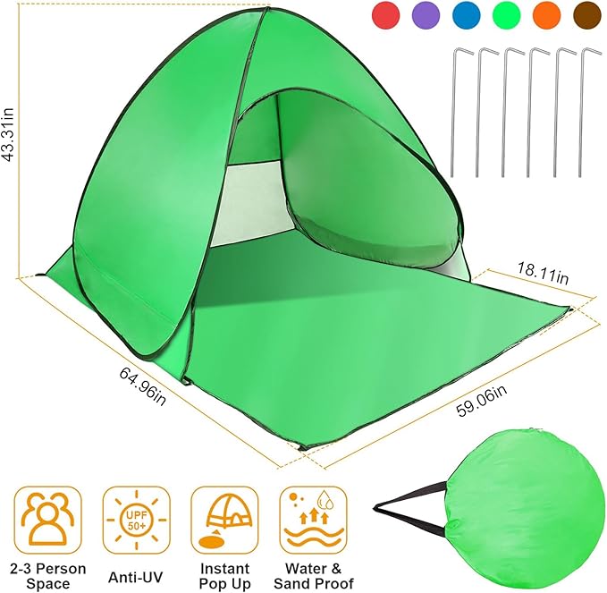 Pop Up Beach Tent Anti UV Automatic Sun Shelter Umbrella Portable Sun Shade Shelter for 2-3 People Outdoor Instant Pop Up Beach Shade Tent with Carrying Bag