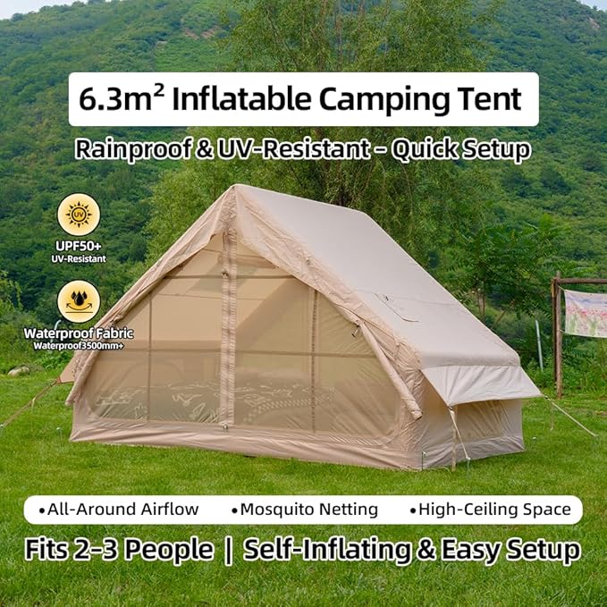 Inflatable Tents for Camping Blow Up Tent with Hand Pump Easy Setup 4 Season Inflatable Tent with Mesh &amp Chimney Window. Waterproof Oxford Air Tents for Camping 4/6/8/10/12