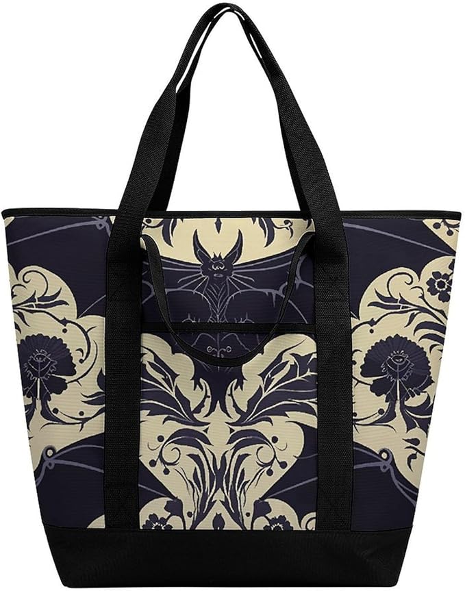 Insulated Shopping BagLarge Reusable Cooler Bags Bat Pattern Printed Foldable Shopping BagTravel Waterproof Shoulder Bag