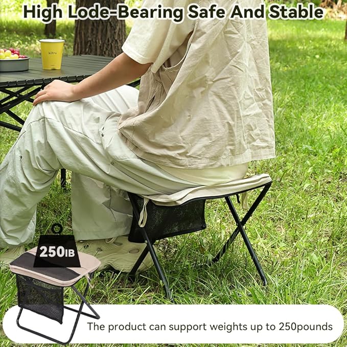 2 Pack Portable Folding Stools Collapsible Backpack Stool with 3 Storage Pouches Camping Chair Outdoor Seats Foot Rest Ultralight for Hiking Fishing Camping Festivals Large 13x10.62x12.2