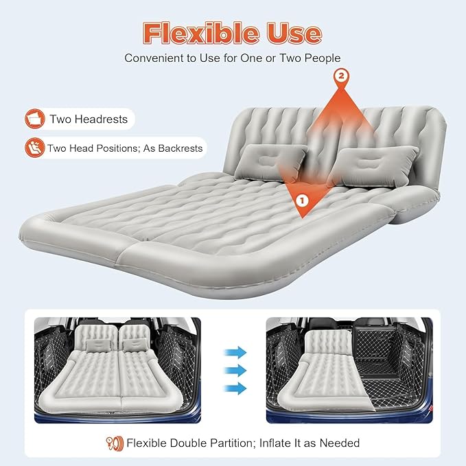 SUV Air Mattress for 2020-2025 Kia Telluride Thickened and Double-Sided Flocking Travel Camping Bed Mobile Cushion Inflatable Bed for SUV Trunk and Rear SeatBeige