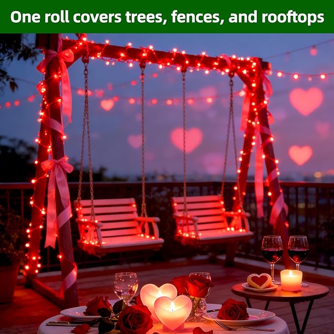 750 LED 240FT Valentine Lights Outdoor12 Lighting Modes Valentines DayDecorations with Timer Dimmable Plug in Red LED StringLights Waterproof for Yard Tree Wedding Party Holiday Red