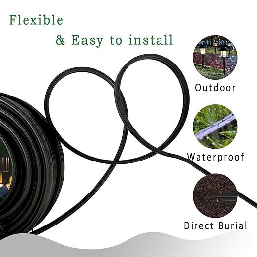 Low Voltage Landscape Lighting Wire - Outdoor Direct Burial Underground Low-Energy Circuit Cable (14/2 Black 265ft)