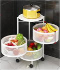 JITUIHOM Kitchen Rack Round Rotating Multi-Layer Kitchen Storage Rack Fruit and Vegetable Basket Floor-to-Ceiling(WhiteSmall)
