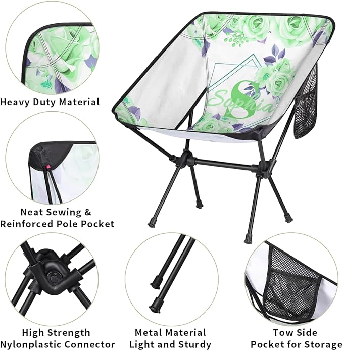Camping Chair Personalized Backpacking Chair Lightweight Portable Folding Customized Name Chairs for Beach Sport Hiking (Light Green)