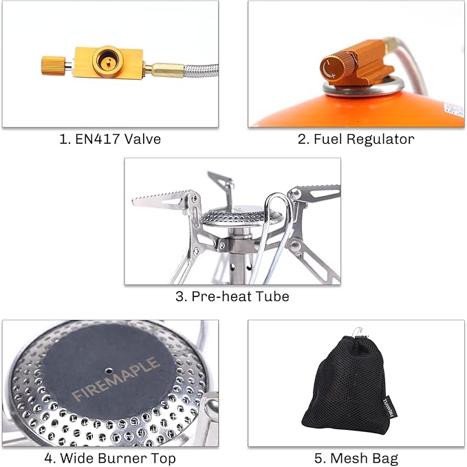 Fire Maple FMS-118 Camping and Backpacking Stove | Portable Foldable Gas Burner with pre-heat tube | Ideal for Backpacking Hiking Camping Emergency use