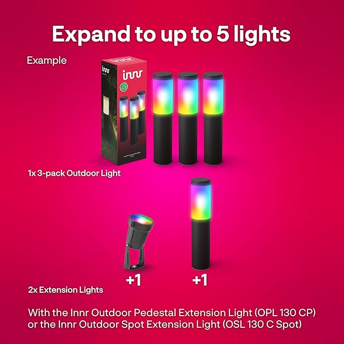 innr Smart Outdoor Lights Color Pathway Lights Works with Philips Hue* Alexa Hey Google SmartThings (Hub Required) Zigbee Outdoor Lights 3-Pack with Power Supply and RGBW Control Box OPL 130C