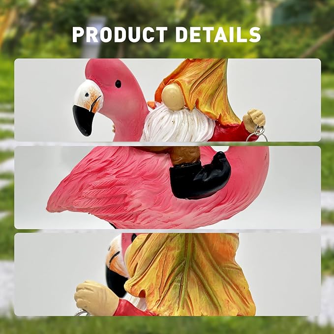 Gnomes Flamingo with Solar Lantern Whimsical Decor for Garden Yard Patio Lawn LED Lights - Unique Gift for Women Mom Friends(Red Gnomes)