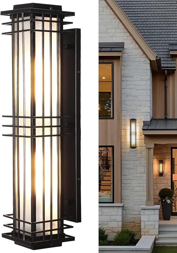 LEONLITE 32 Inch Extra Large Outdoor Wall Lights Classical Style Wall Lantern Max 60W E26 Base Craftsman Exterior Light Fixtures Wall Mount Porch Light Wall Sconce for Patio Garden Black