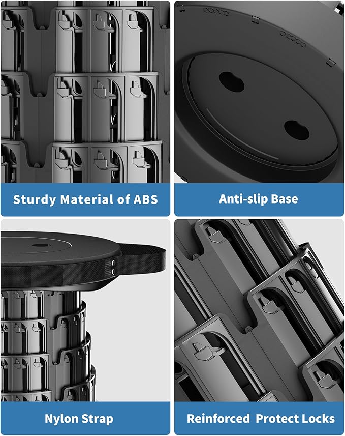 2PCS Upgraded Collapsible Stool with Removable Cushion &amp Waterproof Carry Bag - Portable Folding Stool for Adults Camping Fishing Hiking - Lightweight Yet Sturdy Max 400lbs
