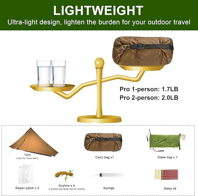 3F UL Gear Lanshan PRO Lanshan Ultralight Tent 3 Season Backpacking Tent for 1 Person Waterproof Professional Tents for Camping Trekking Kayaking Climbing Hiking
