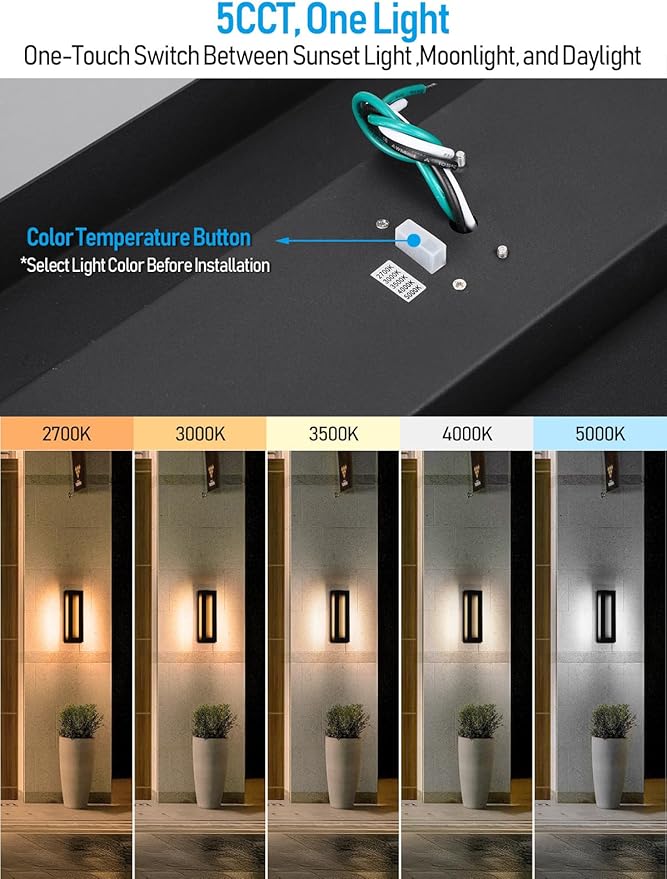 LEONLITE 5CCT Integrated LED Modern Outdoor Wall Light Fixture 19 Inch Dimmable Exterior Lighting Fixtures for Porch 24W Anti-Glare Wall Sconce 100-277V Matte Black IP65 ETL Listed Pack of 2