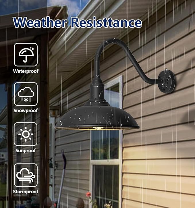 21 Inch Large Dusk to Dawn Outdoor Barn Light Farmhouse Gooseneck Exterior Light Fixture Wall Mount Vintage Black Outdoor Barn Light FixturesGooseneck Light Fixtures for Garage