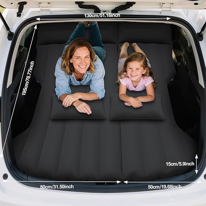 SUV Air Mattress Car Air Mattress Compatible with Tesla Model Y Camping Bed for Car Backseat Inflatable Sleeping Pad with Pump Truck Jeep Travel Bed for Camping Road Trip (Black)