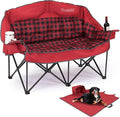 Double Camping Chair Padded Loveseat Camp Couch for Adults Oversized 2 Person Love Seat with 2 in 1 Carry Bag Heavy Duty Folding Outdoor Sofa with Cup Holders for Lawn Beach Tailgating Red