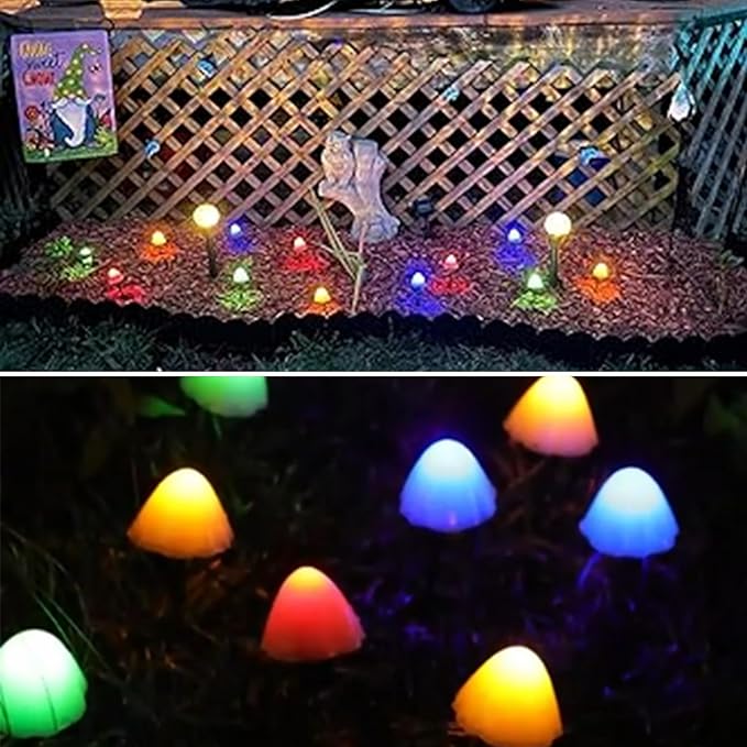 OZS 2PK 32LED 55FT Mushroom Solar Garden Lights Outdoor Solar String Lights Waterproof with 8 Lighting Modes Solar Garden Decor for Outside Pathway Light for Yard Decoration (Multicolor)