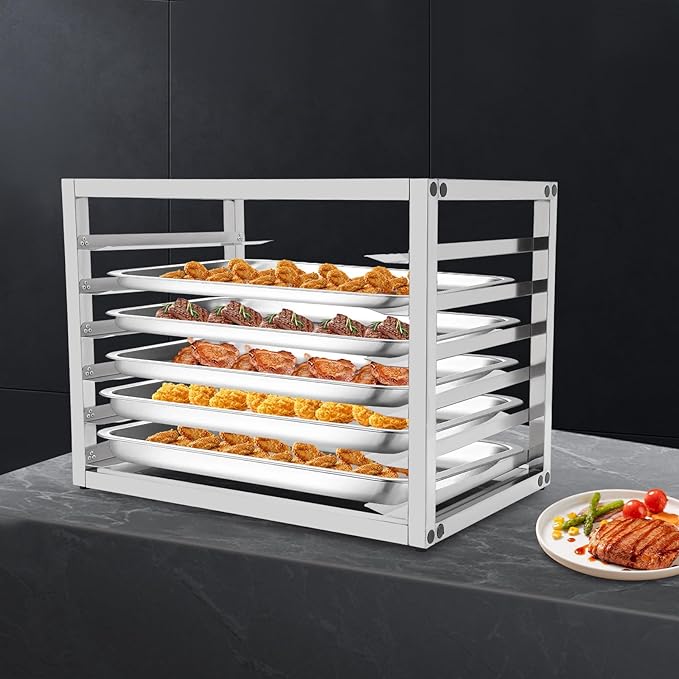 Eapmic 6 Tiers Bun Pan Rack 28″ x 18″ x 21″ Commercial Sheet Pan Rack Holds 6 Pans Cooling Storage Rack 3 Spacing Bakery Rack for Half Size Sheets (6-tier)