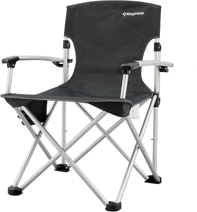 Kingcamp Aluminum Hard Armrest with Cup Holder Portable Padded Deluxe Chair with Carry Bag Heavy Duty Supports 300 lbs for Outdoor Black